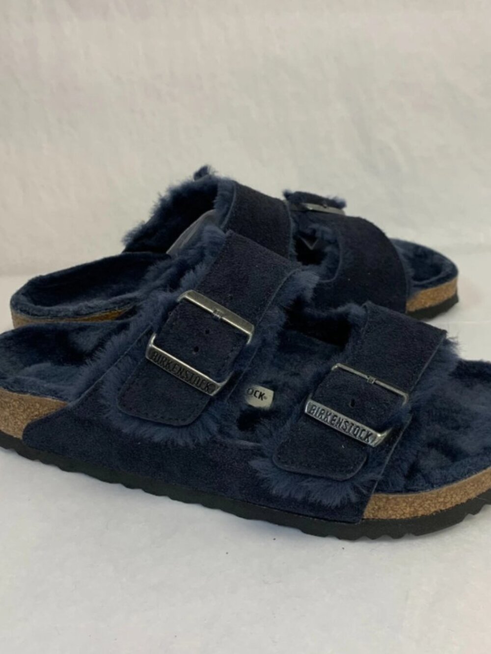 Birkenstock Arizona Shearling Midnight Suede Leather Regular Width - Picture 2 of 5